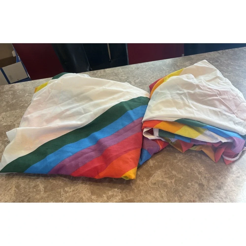 Vtg Thomaston Rainbow Twin Bed Set Flat Fitted Sheet Pillow Case 70s 80s